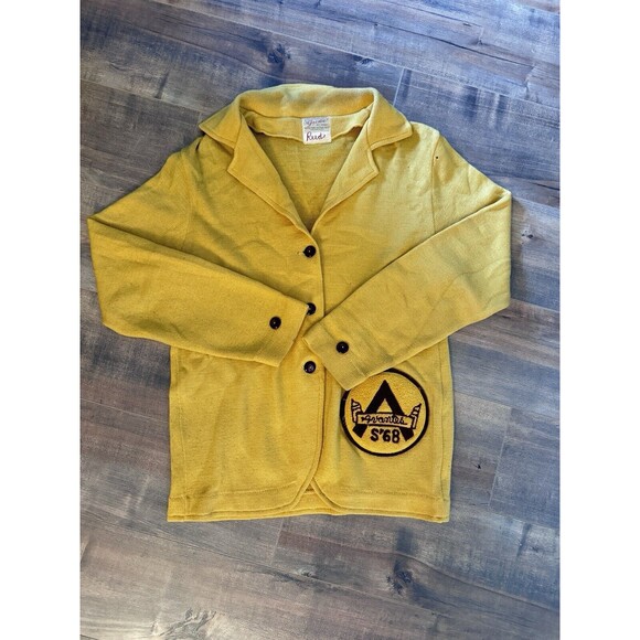 Vintage 1968 Grewe 100% Wool Yellow Red High School Sweater Avantes Reed - Picture 1 of 13